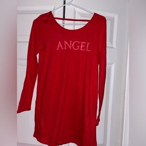 Victoria's Secret Red Angel Sleepshirt Nightgown Long Sleeve sparkle Logo sz S